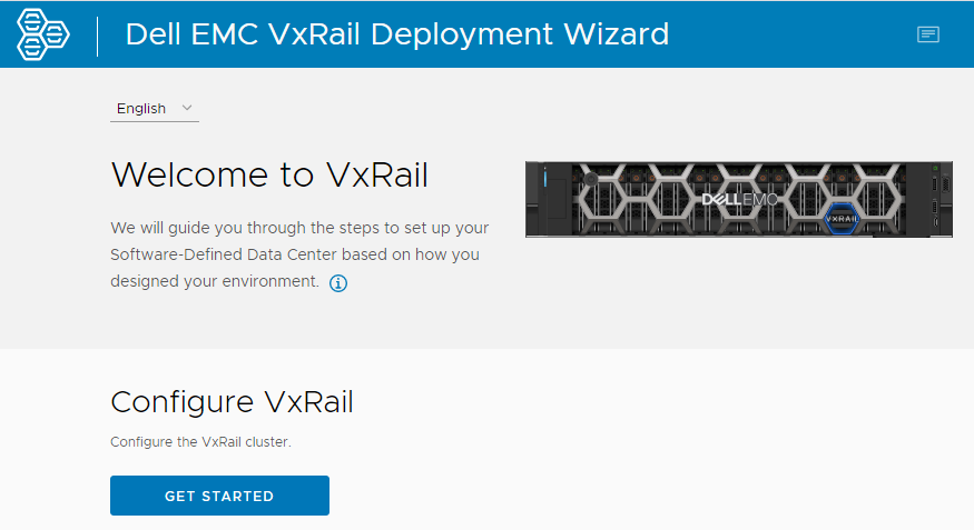 VxRail welcome screen